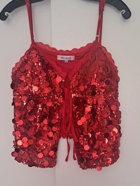 SXIDECGQI Sequined Red Tank Top - Sparkling Party Cami